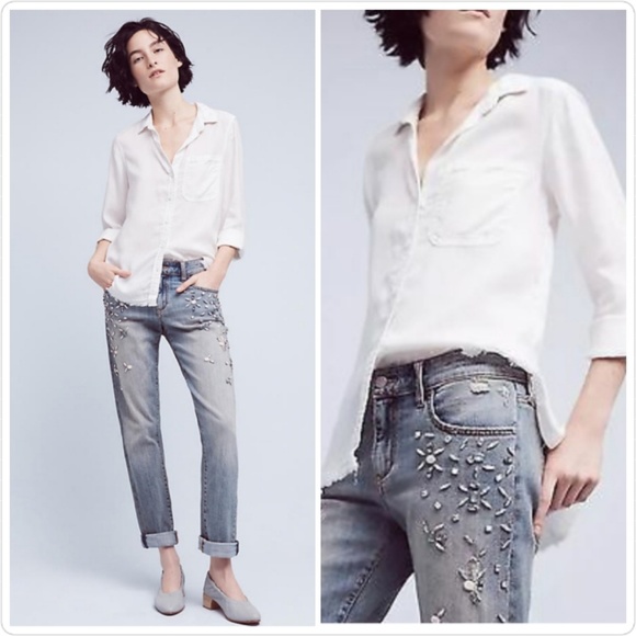 Anthropologie Denim - Anthro Boyfriend Bling Rhinestone Ankle Jeans